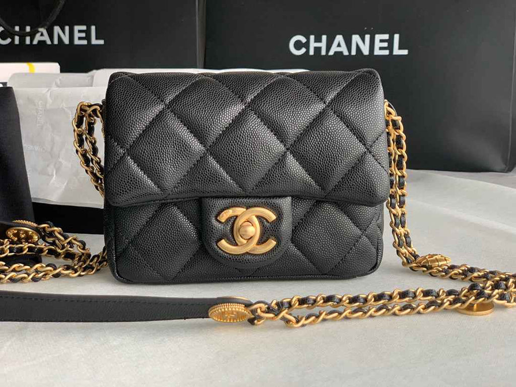 Chanel AS3368 Mini Flap Bag Shiny Calfskin Gold-Tone Metal Black