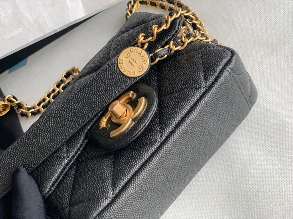 Chanel AS3368 Mini Flap Bag Shiny Calfskin Gold-Tone Metal Black