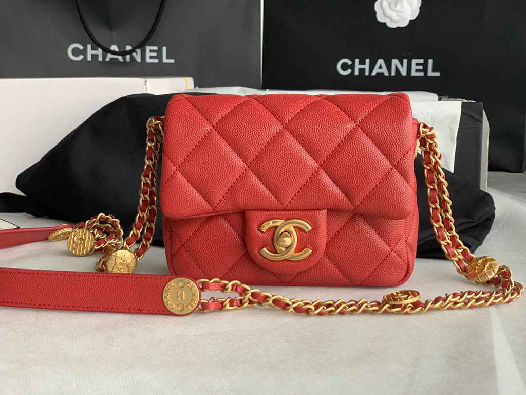 Chanel AS3368 Mini Flap Bag Shiny Calfskin Gold-Tone Metal Red