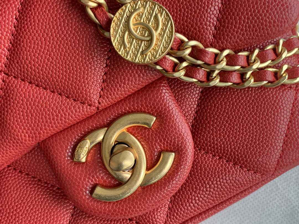 Chanel AS3368 Mini Flap Bag Shiny Calfskin Gold-Tone Metal Red