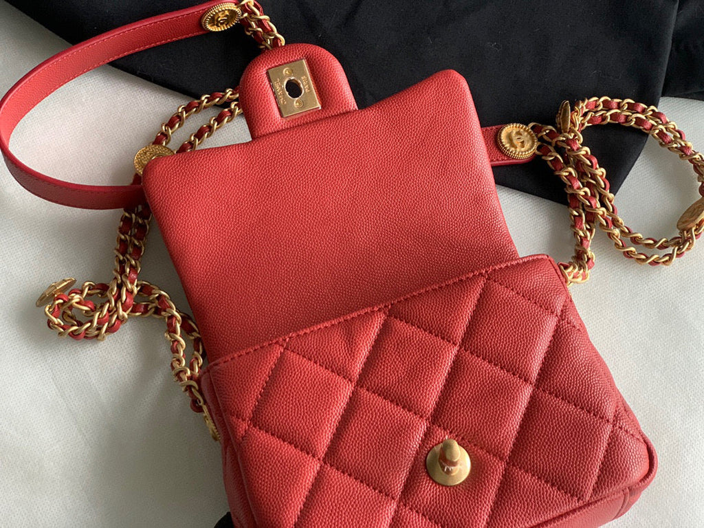 Chanel AS3368 Mini Flap Bag Shiny Calfskin Gold-Tone Metal Red