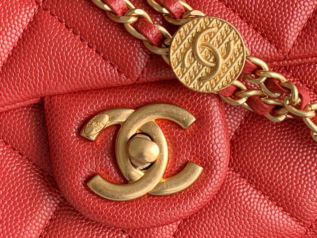 Chanel AS3369 Small Flap Bag Shiny Calfskin Gold-Tone Metal Red