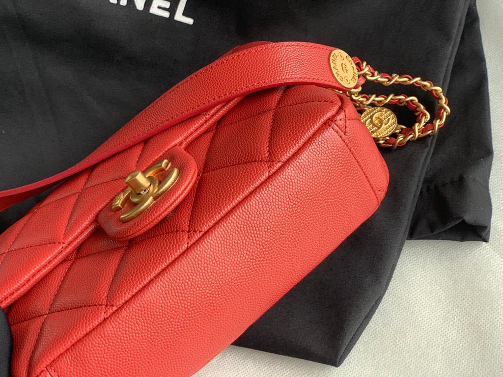 Chanel AS3369 Small Flap Bag Shiny Calfskin Gold-Tone Metal Red
