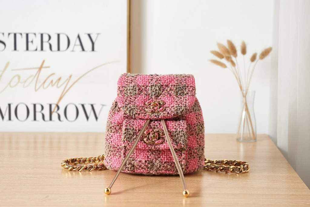 Chanel AS3615 Backpacks Wool tweed gold-tone metal Multicolor