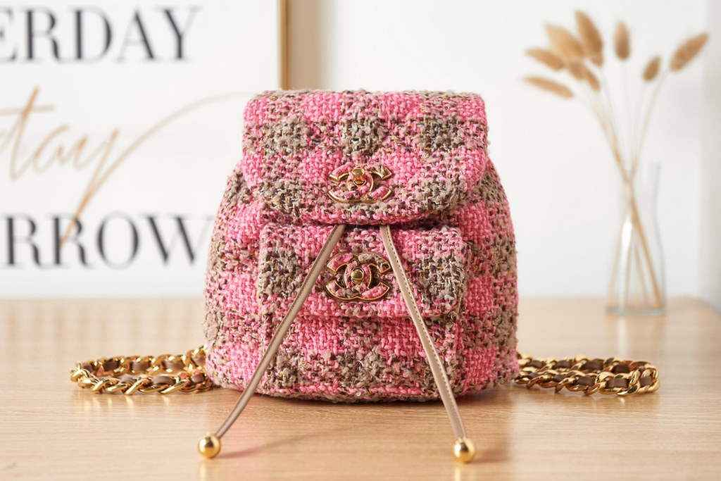 Chanel AS3615 Backpacks Wool tweed gold-tone metal Multicolor
