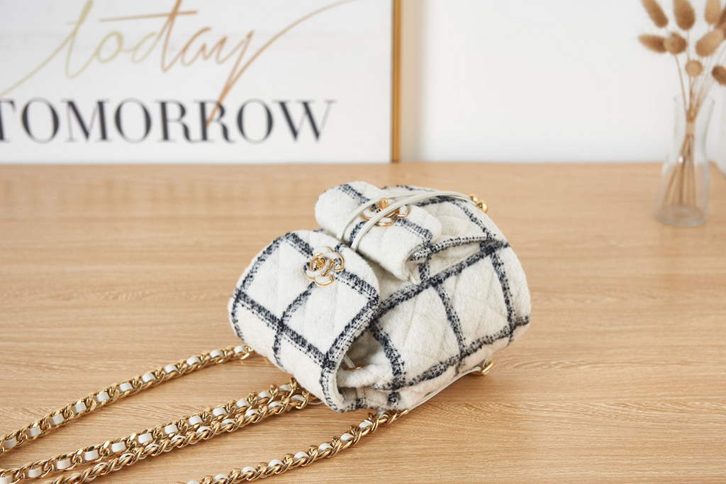 Chanel AS3615 Backpacks Wool tweed gold-tone metal White