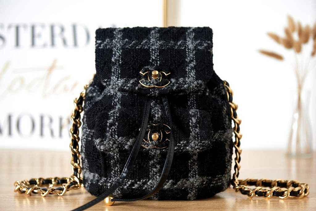 Chanel AS3615 Backpacks Wool tweed gold-tone metal Black