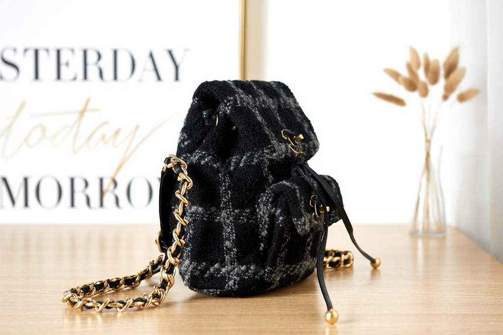 Chanel AS3615 Backpacks Wool tweed gold-tone metal Black