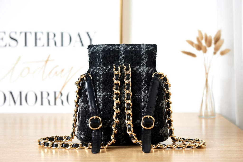 Chanel AS3615 Backpacks Wool tweed gold-tone metal Black