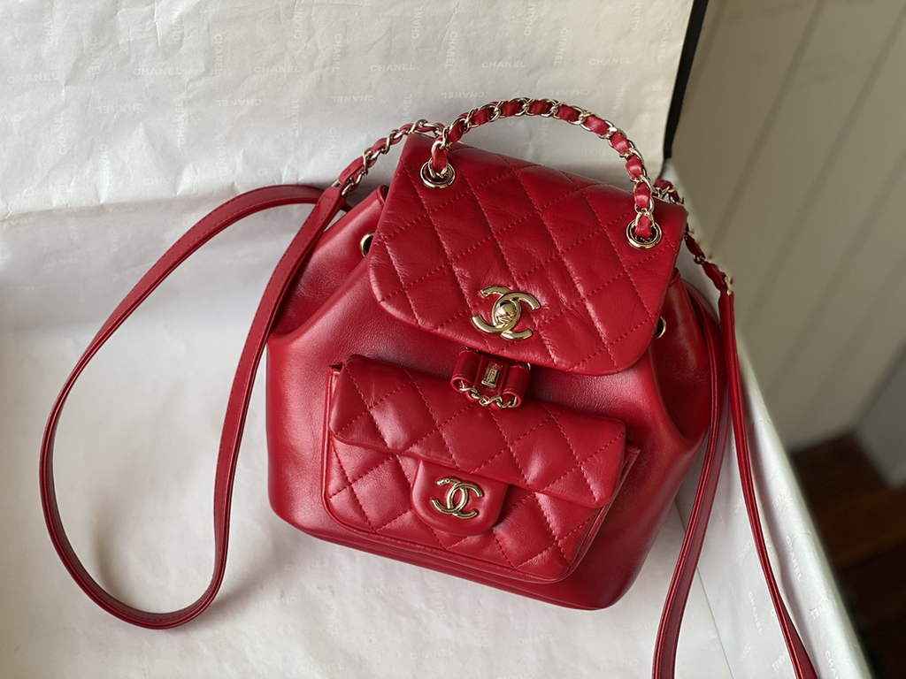 Chanel AS3787 Small Backpack Calfskin Gold-Tone Red