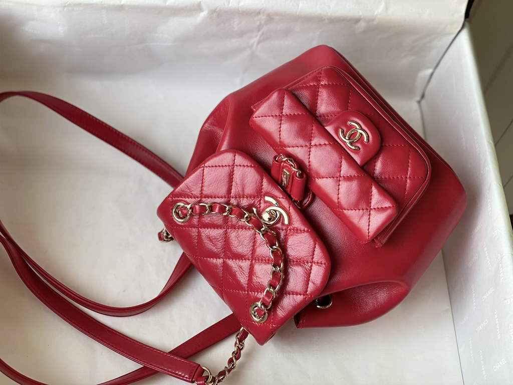 Chanel AS3787 Small Backpack Calfskin Gold-Tone Red