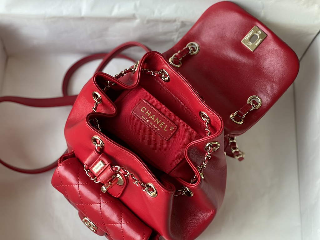 Chanel AS3787 Small Backpack Calfskin Gold-Tone Red