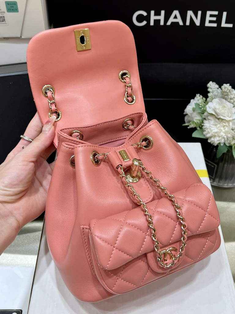 Chanel AS3787 Small Backpack Calfskin Gold-Tone Pink