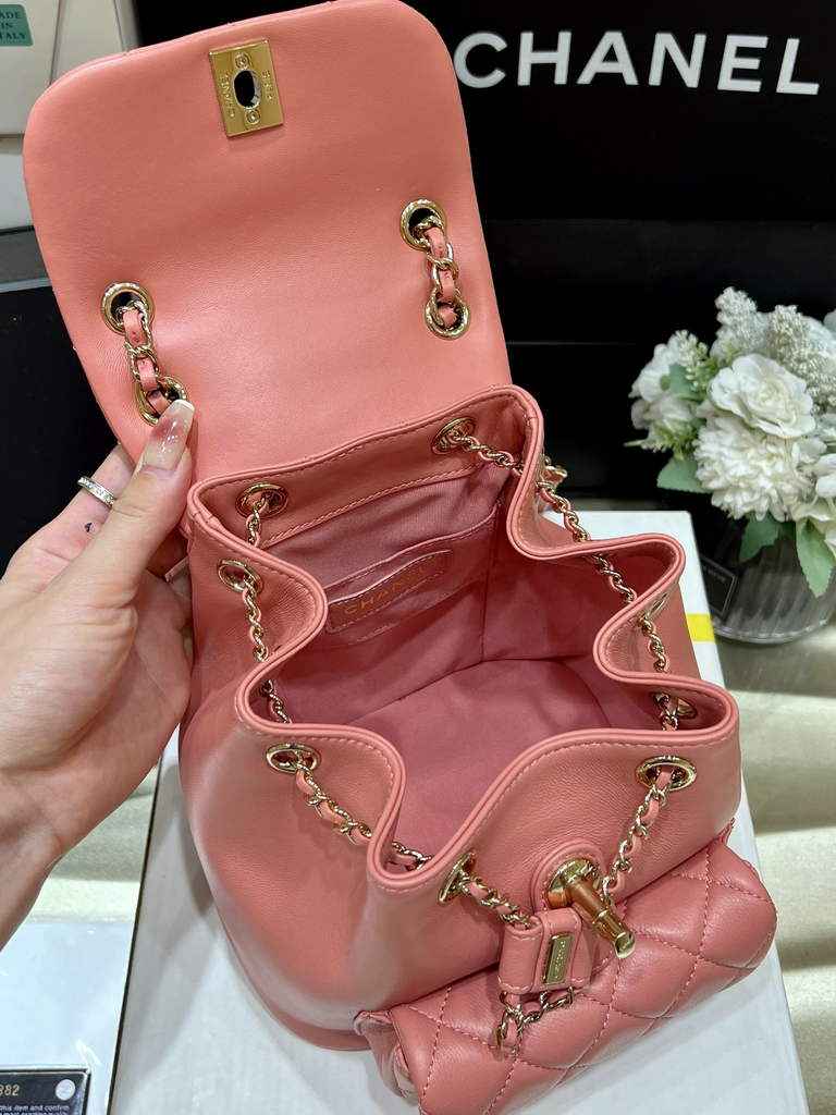 Chanel AS3787 Small Backpack Calfskin Gold-Tone Pink