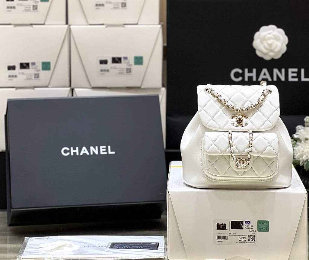 Chanel AS3787 Small Backpack Calfskin Gold-Tone Beige