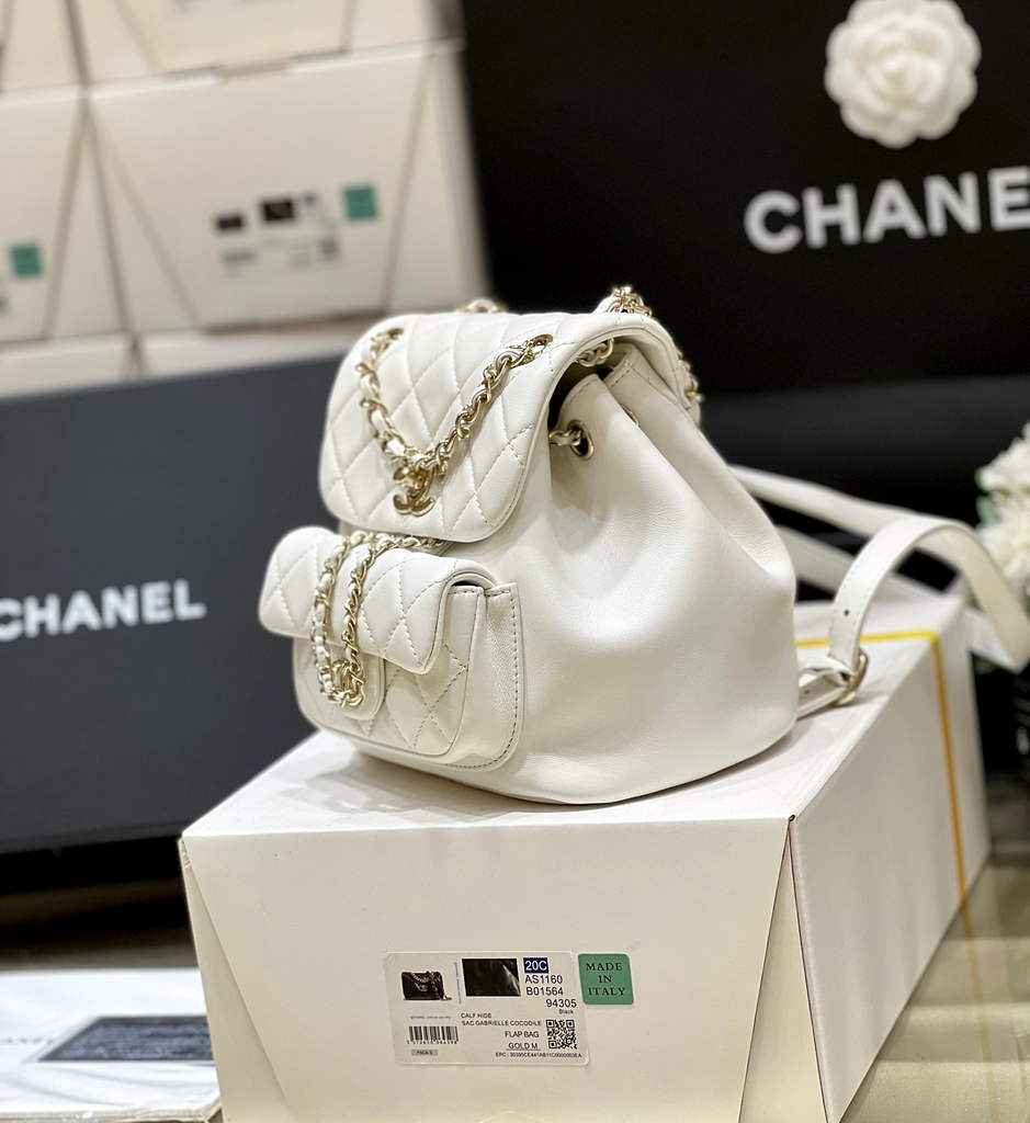 Chanel AS3787 Small Backpack Calfskin Gold-Tone Beige