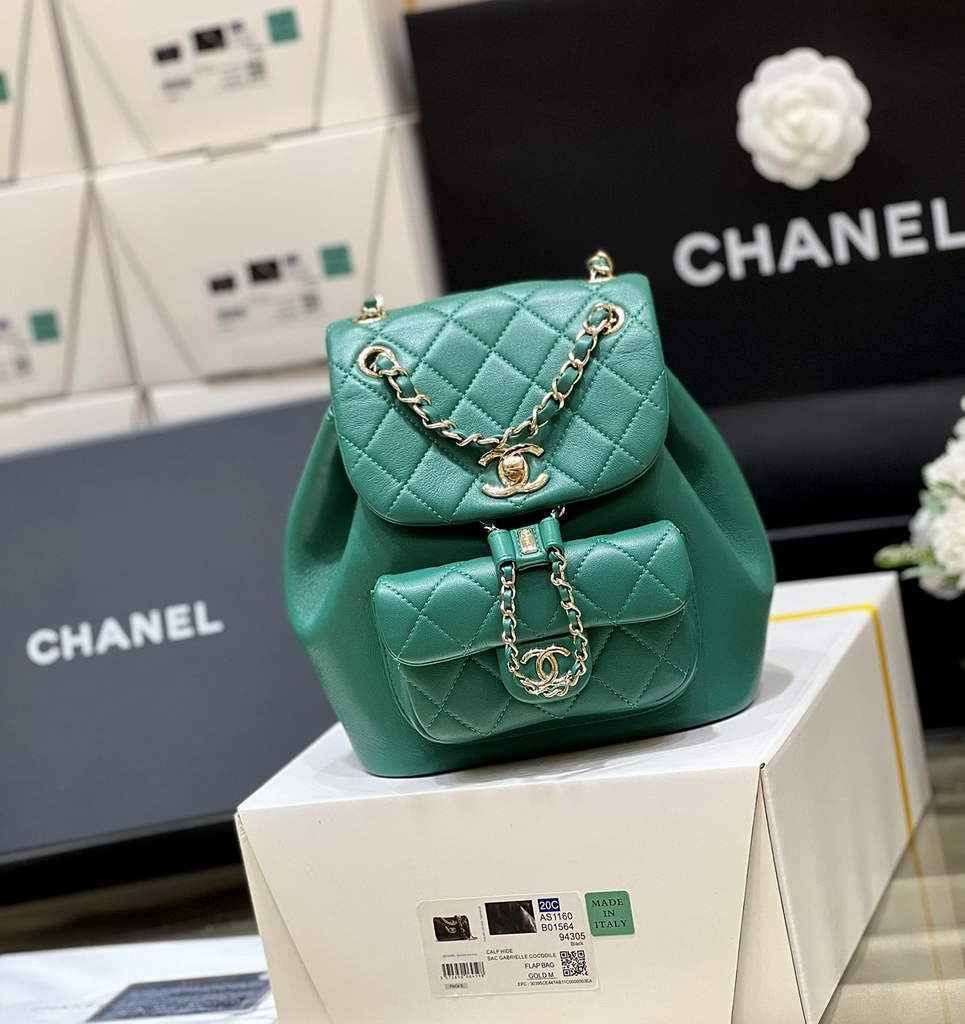 Chanel AS3787 Small Backpack Calfskin Gold-Tone Green