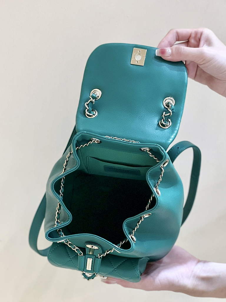 Chanel AS3787 Small Backpack Calfskin Gold-Tone Green
