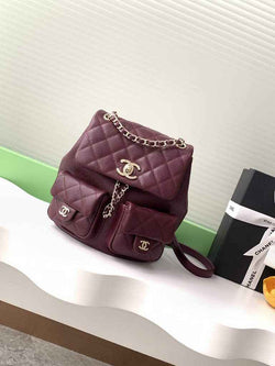Chanel backpack Grained shiny calfskin AS3860 gold wine red