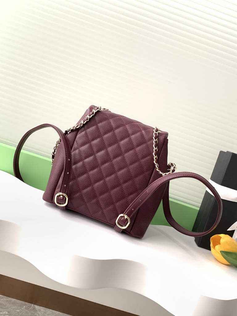 Chanel backpack Grained shiny calfskin AS3860 gold wine red
