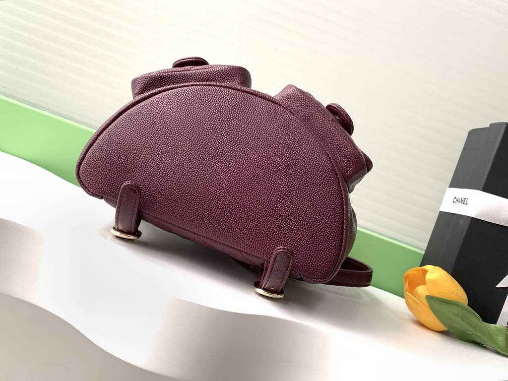 Chanel backpack Grained shiny calfskin AS3860 gold wine red
