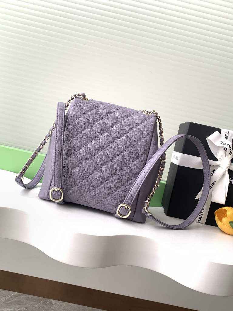 Chanel backpack Grained shiny calfskin AS3860 gold purple