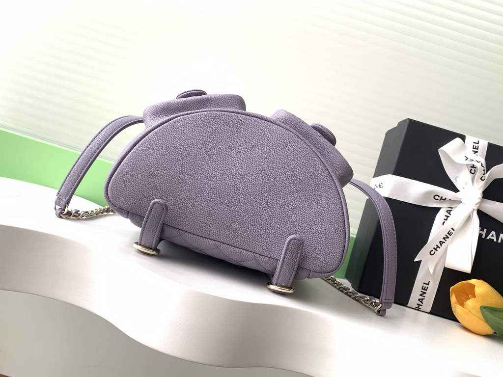 Chanel backpack Grained shiny calfskin AS3860 gold purple