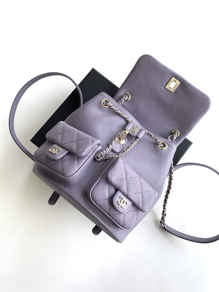 Chanel backpack Grained shiny calfskin AS3860 gold purple