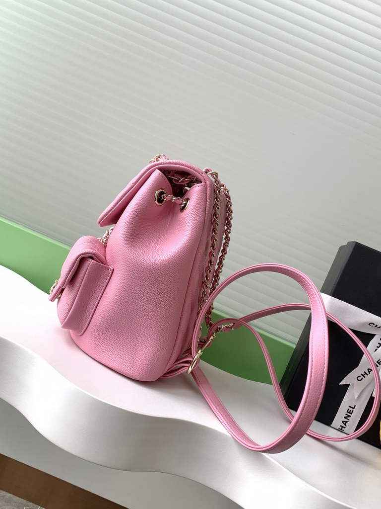 Chanel AS3860 backpack Grained shiny calfskin gold pink