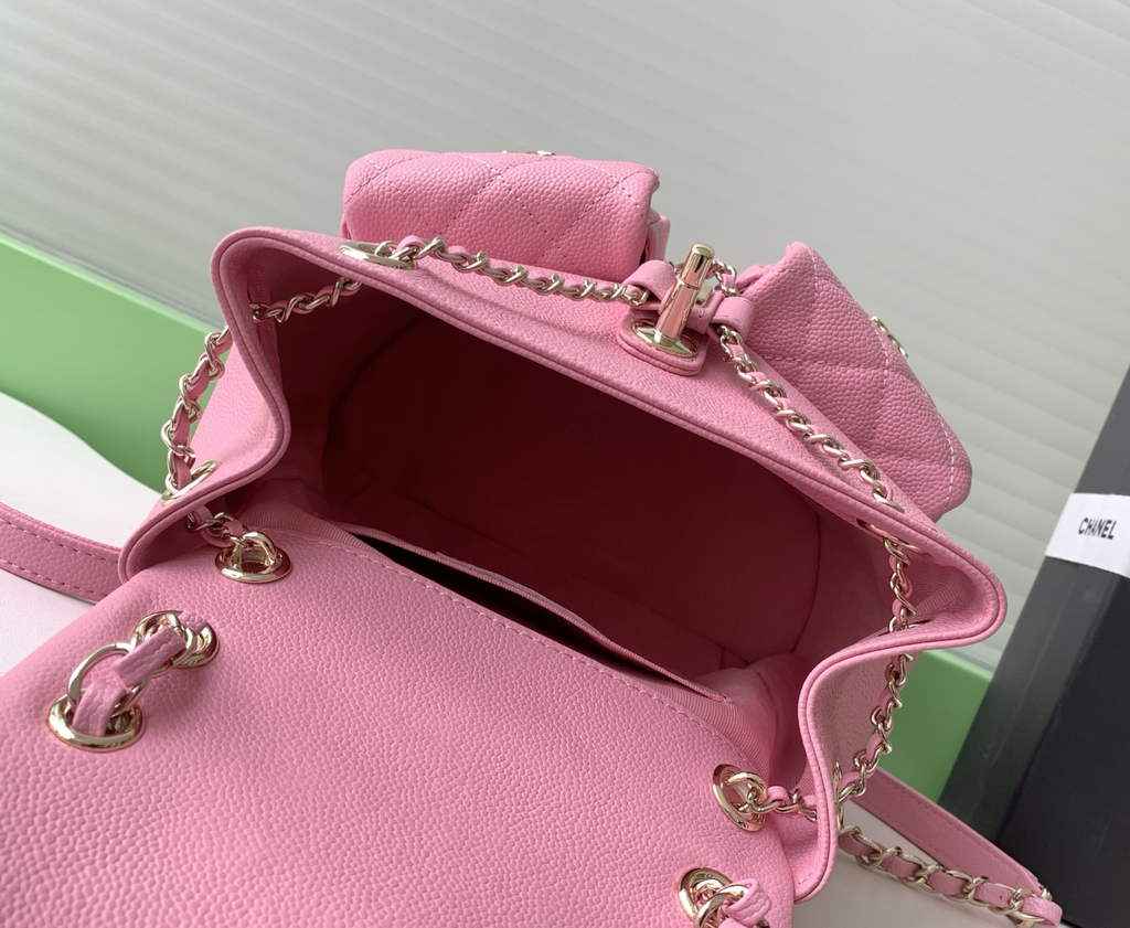 Chanel AS3860 backpack Grained shiny calfskin gold pink