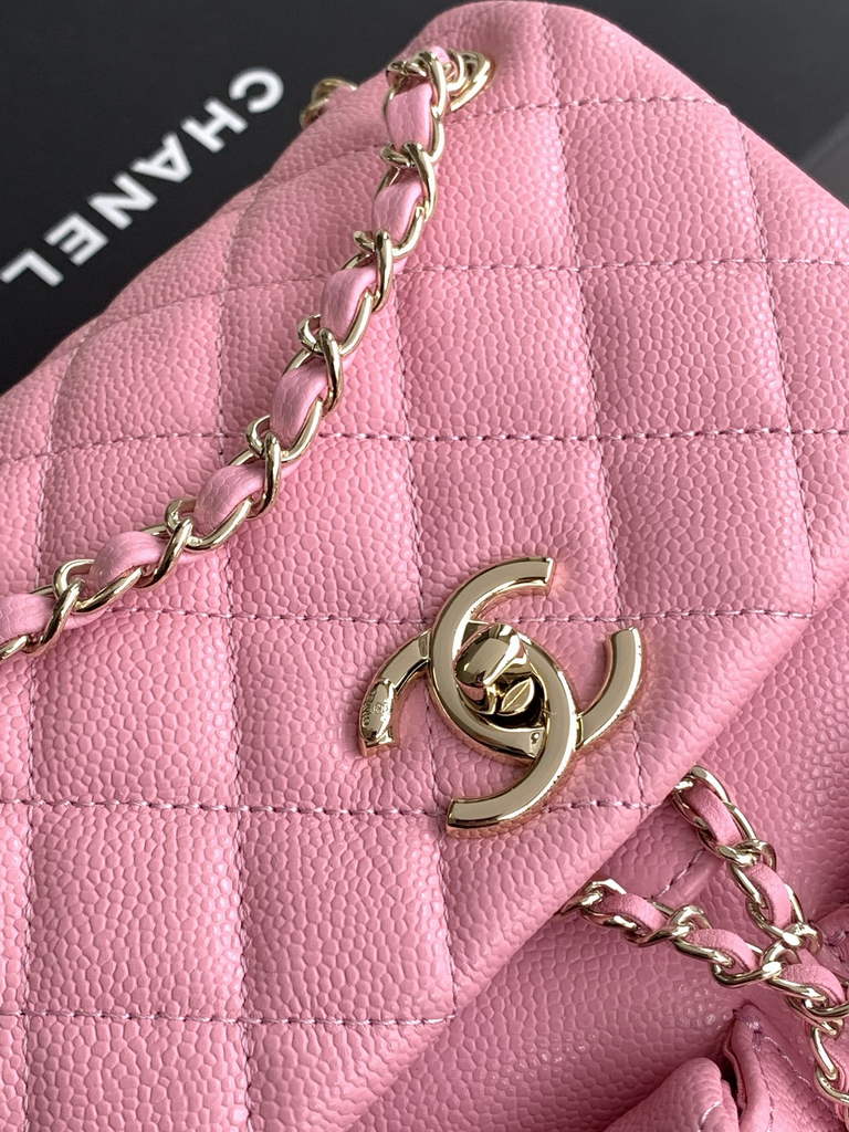 Chanel AS3860 backpack Grained shiny calfskin gold pink