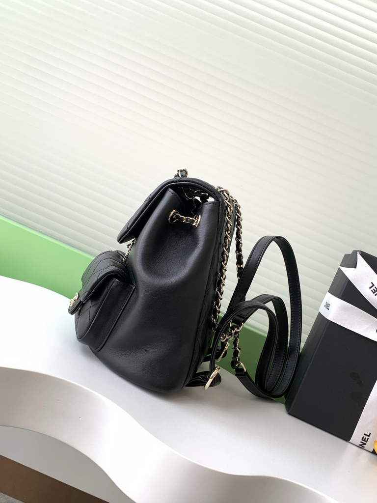 Chanel AS3860 backpack Lambskin gold Black