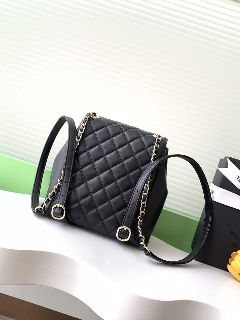 Chanel AS3860 backpack Lambskin gold Black