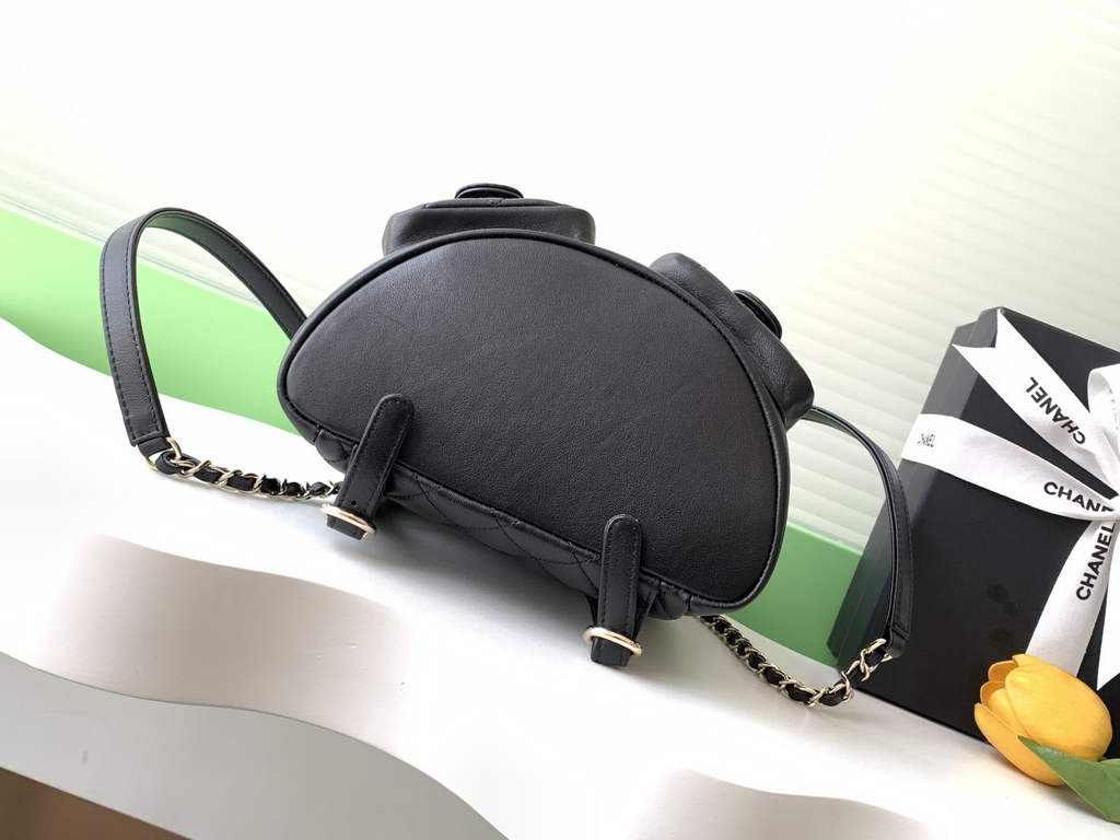 Chanel AS3860 backpack Lambskin gold Black