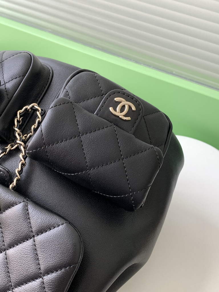 Chanel AS3860 backpack Lambskin gold Black