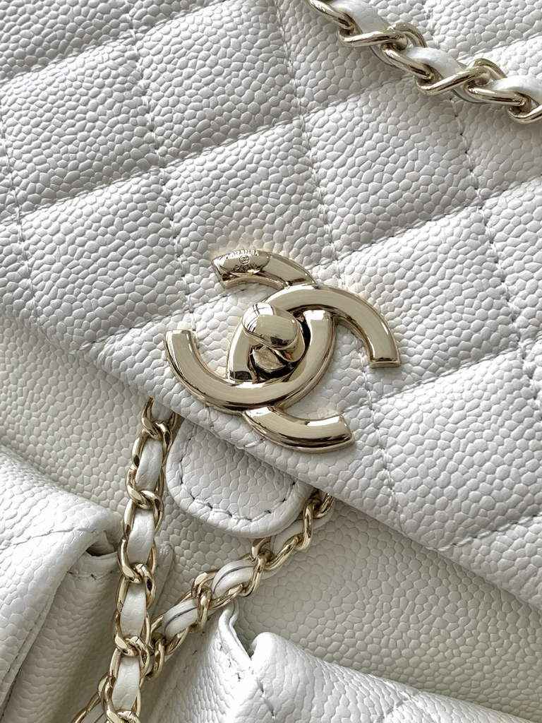 Chanel AS3860 backpack Grained shiny calfskin gold white