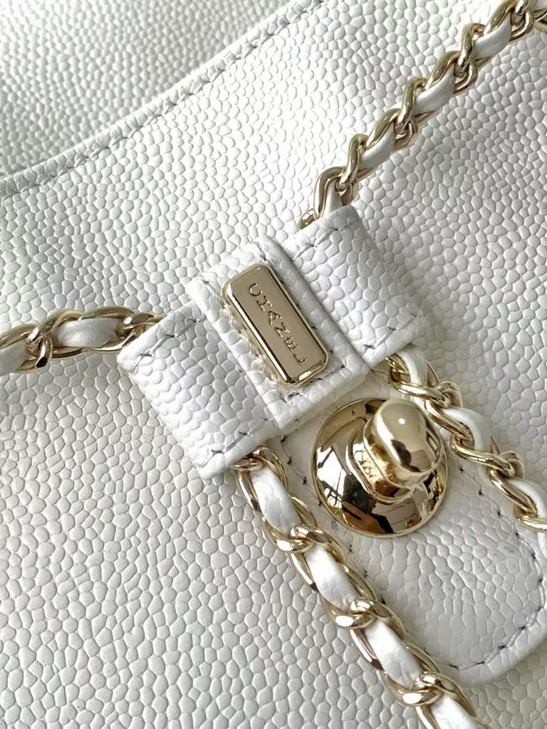 Chanel AS3860 backpack Grained shiny calfskin gold white