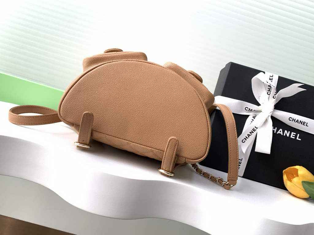 Chanel AS3860 backpack Grained shiny calfskin gold brown