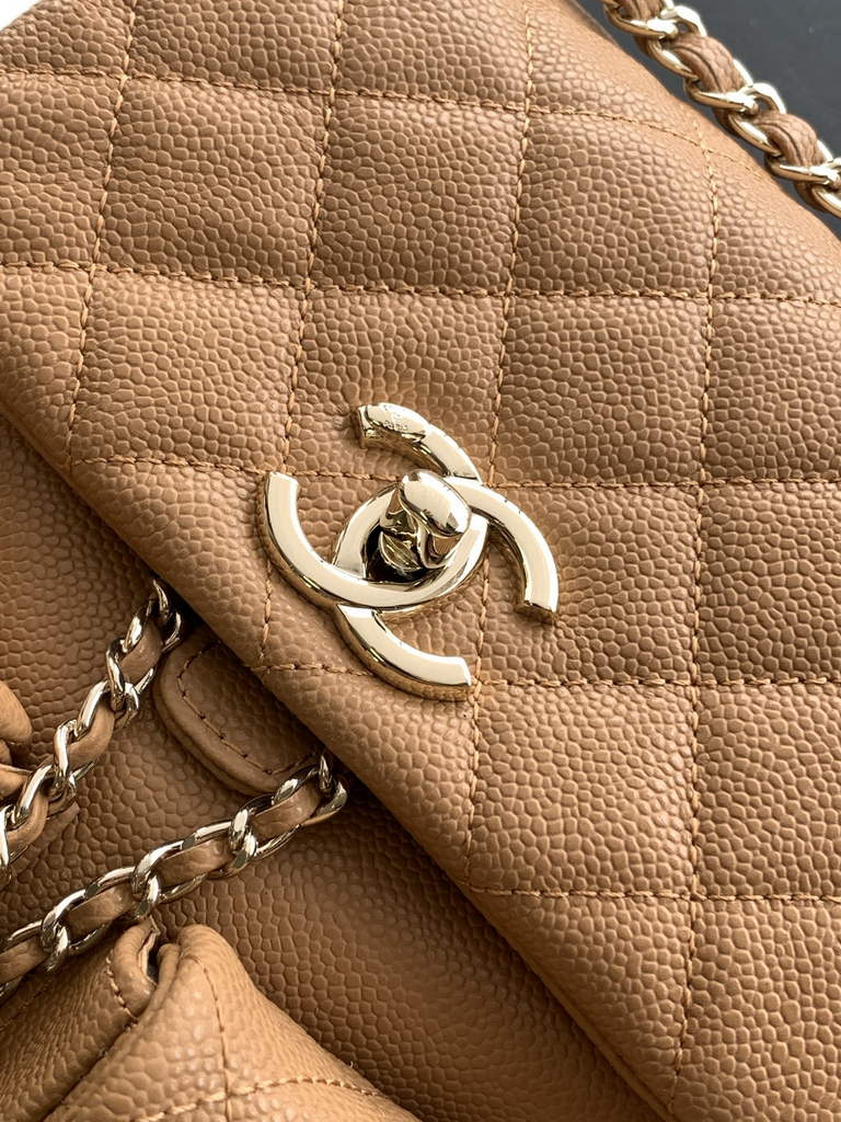 Chanel AS3860 backpack Grained shiny calfskin gold brown