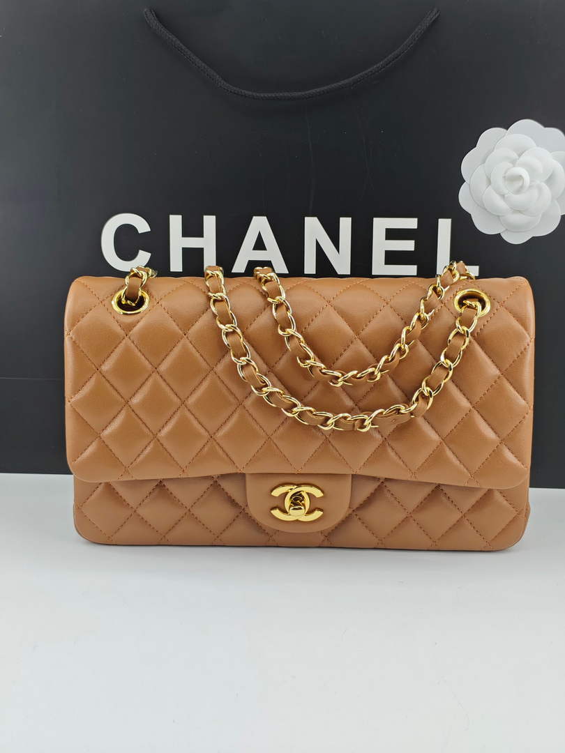 Chanel Classic Handbag, A01112 Brown Lambskin Gold - Default Title - View 1
