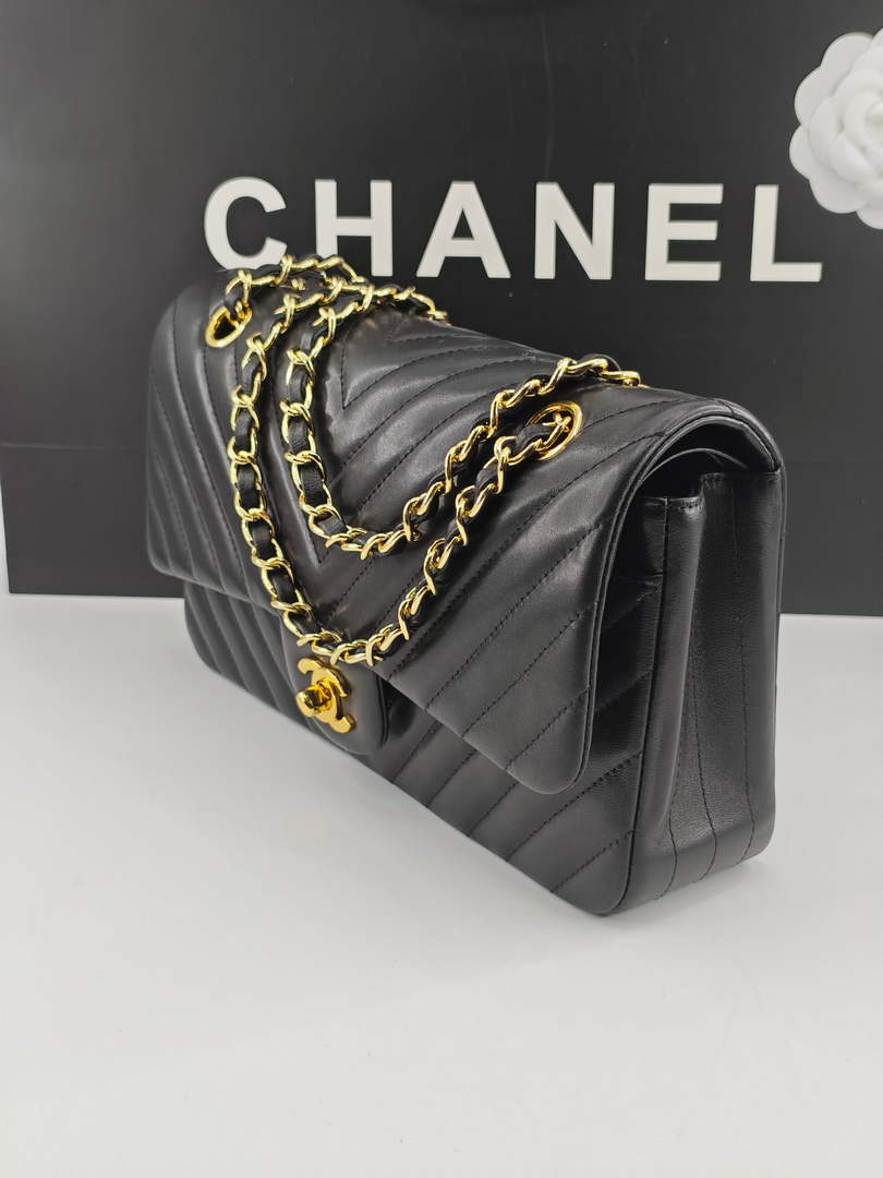 Chanel Classic Handbag, A01112 Black V Lambskin Gold - Default Title - View 2