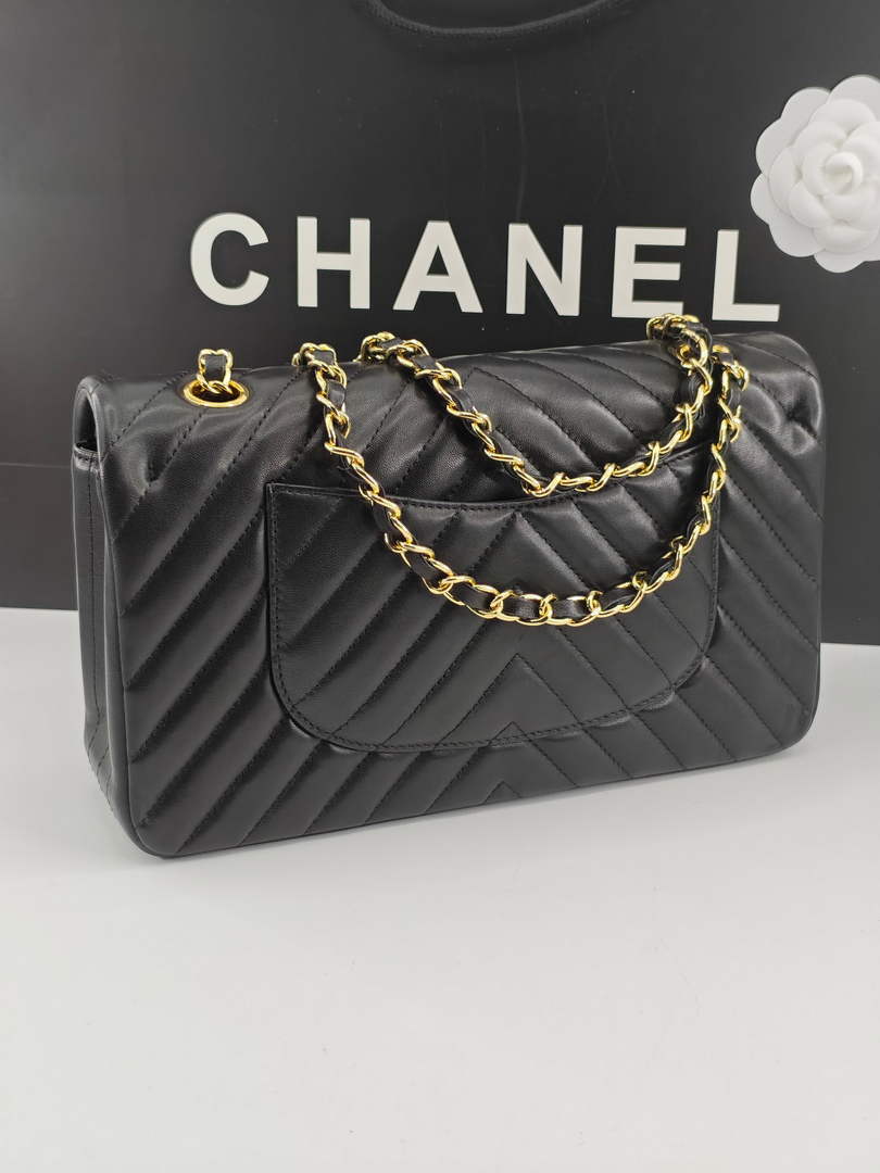 Chanel Classic Handbag, A01112 Black V Lambskin Gold - Default Title - View 3