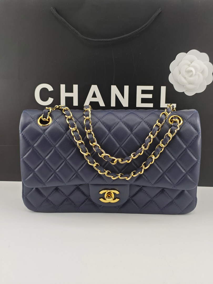 Chanel Classic Handbag, A01112 Navy Blue Lambskin Gold - Default Title - View 1