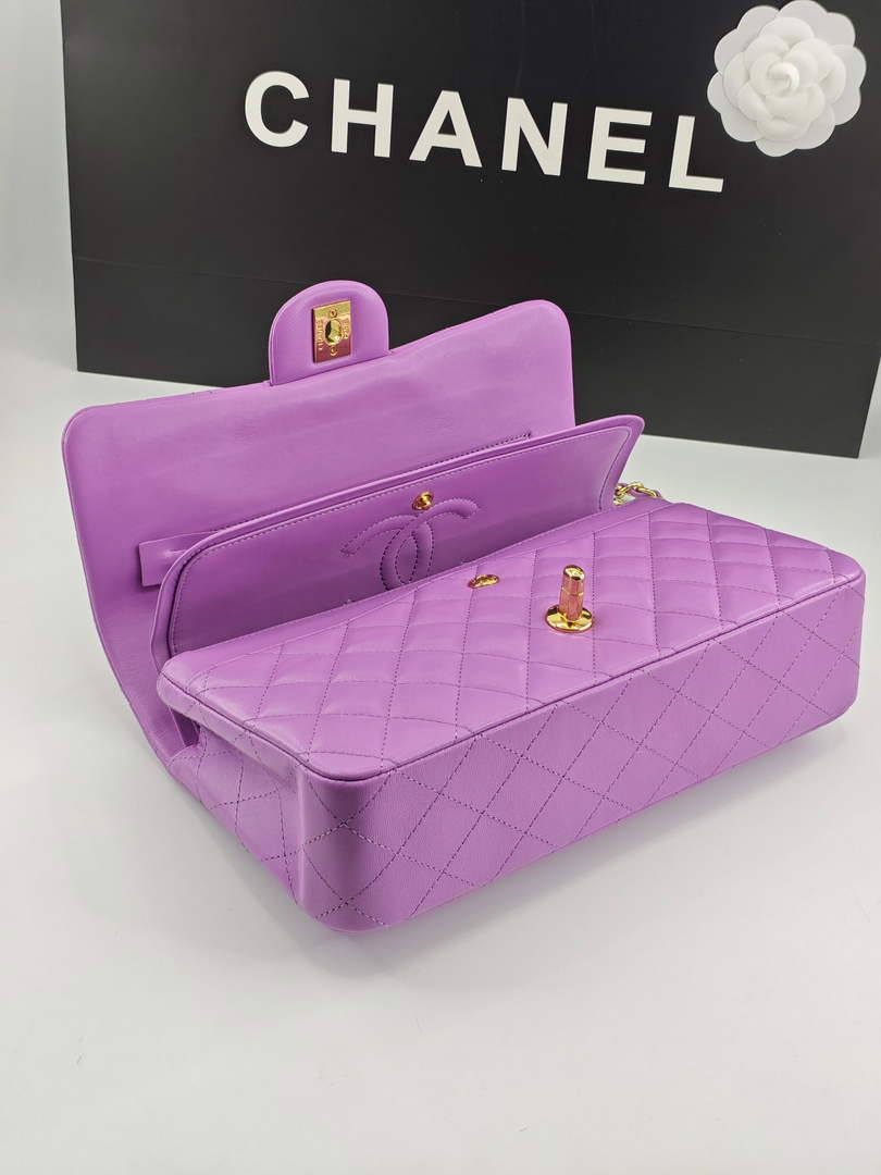 Chanel Classic Handbag, A01112 Purple Lambskin Gold - Default Title - View 7