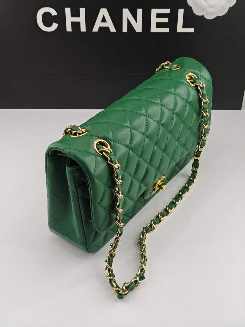 Chanel Classic Handbag, A01112 Green Lambskin Gold - Default Title - View 5