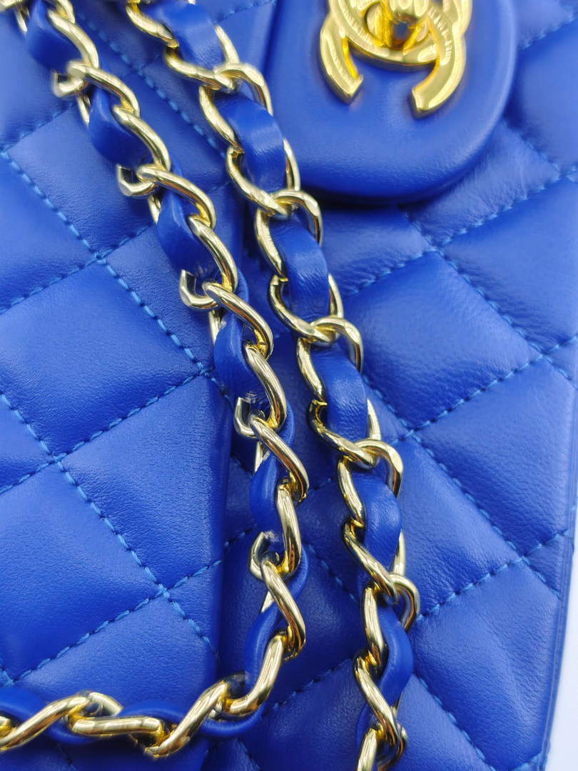 Chanel Classic Handbag, A01112 Dark Blue Lambskin Gold - Default Title - View 5