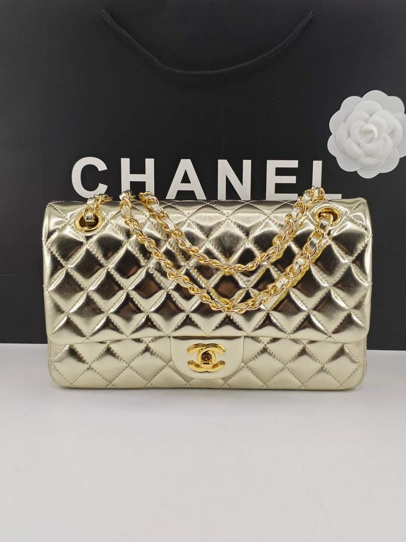 Chanel Classic Handbag, A01112 Gold Lambskin Gold - Default Title - View 1