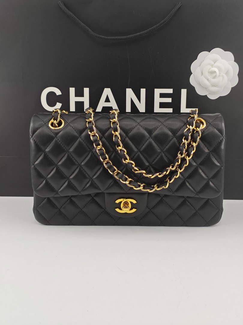 Chanel Classic Handbag, A01112 Black Lambskin Gold - Default Title - View 1