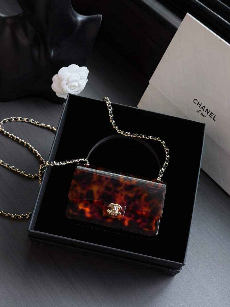 Chanel Mini evening bag, Plexi & gold-tone metal, AS6020 brown & black - Default Title - View 1