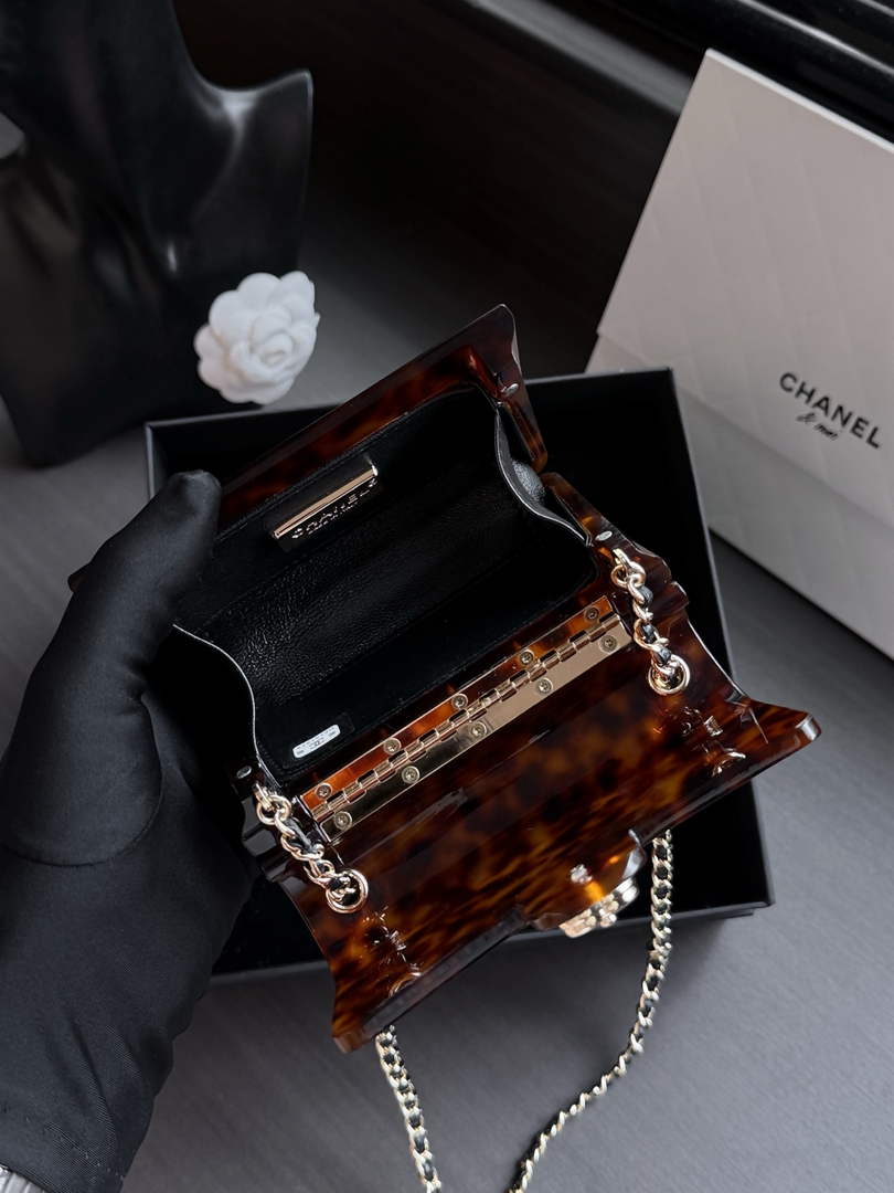 Chanel Mini evening bag, Plexi & gold-tone metal, AS6020 brown & black - Default Title - View 7